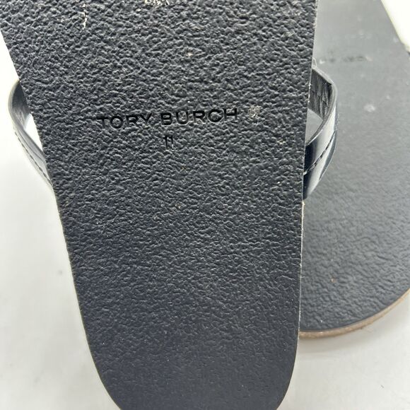 Tory Burch Sandals Womens 11M Miller Cloud Black Patent Leather Flat Flip‎ Flop - Picture 8 of 9